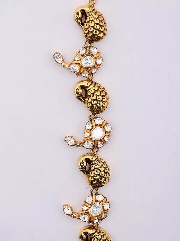 Exotic India Polki Diamond Studded Goddess Lakshmi Necklace And Earrings Set 