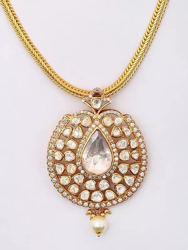 Exotic India Polki Diamond Studded Sterling Silver Necklace 