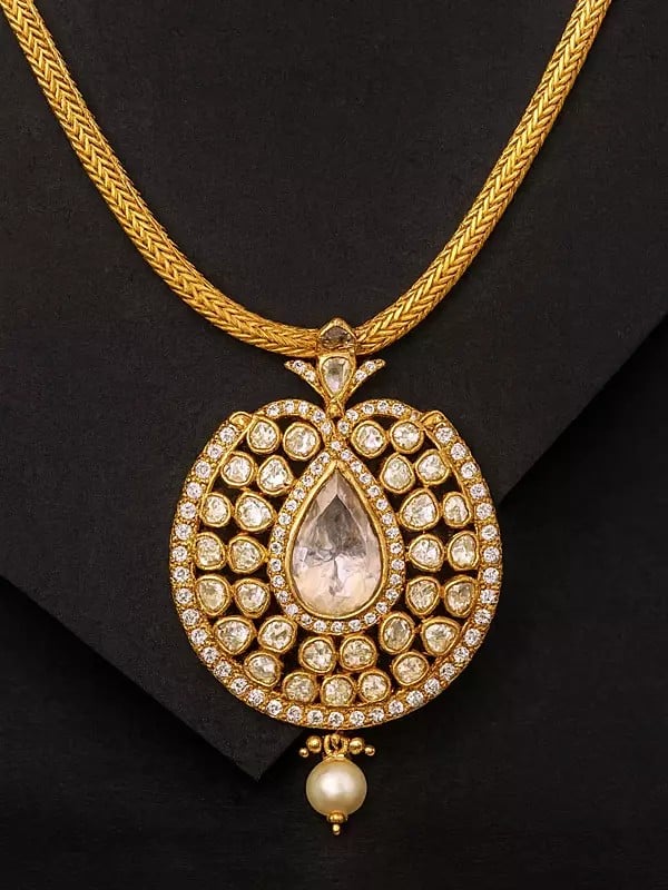 Exotic India Polki Diamond Studded Sterling Silver Necklace 