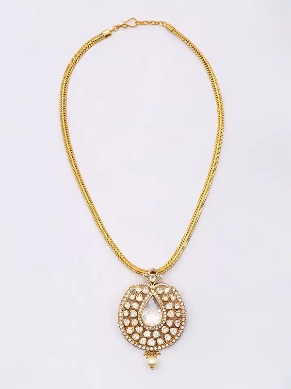 exotic india Polki Diamond Studded Sterling Silver Necklace 