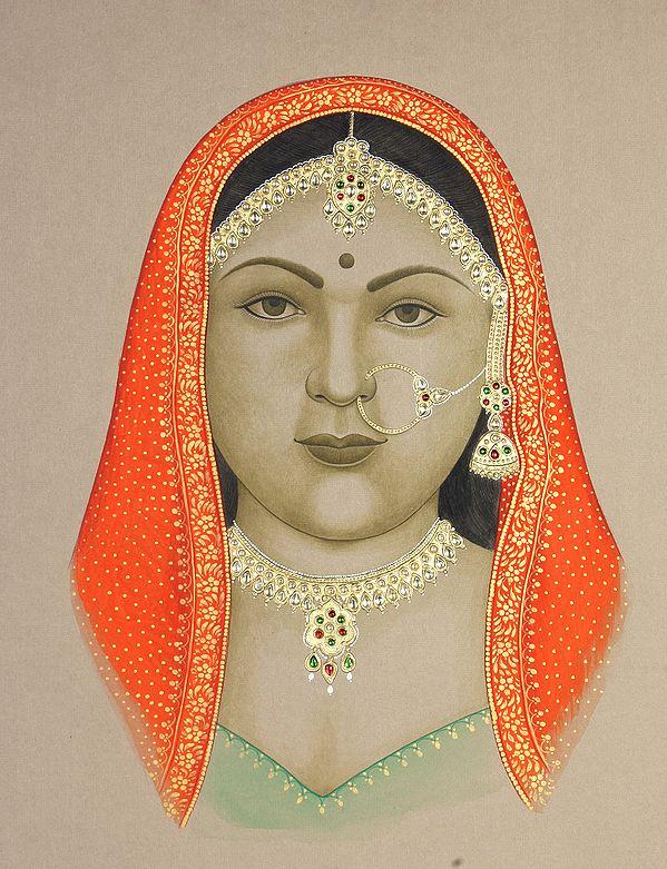 exotic india Portrait of a Bride - Watercolor Painting on Paper 