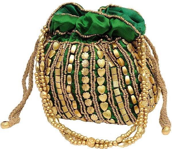 exotic india Potli Drawstring Bag with Dense Beadwork by Hand 