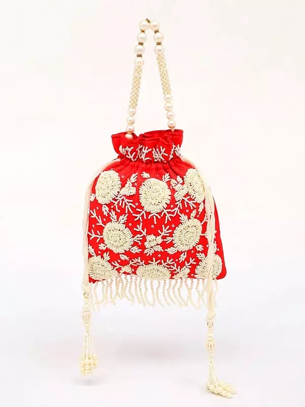 exotic india Potli Drawstring Bag with Embroidered Beads and Sequins 