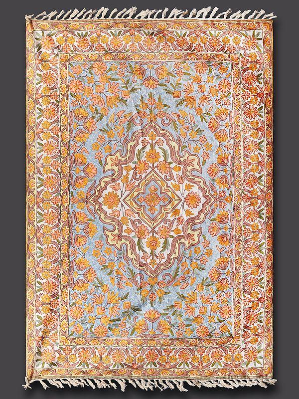 Exotic India Powder-Blue Kashmiri Asana Carpet With Persian Motifs 