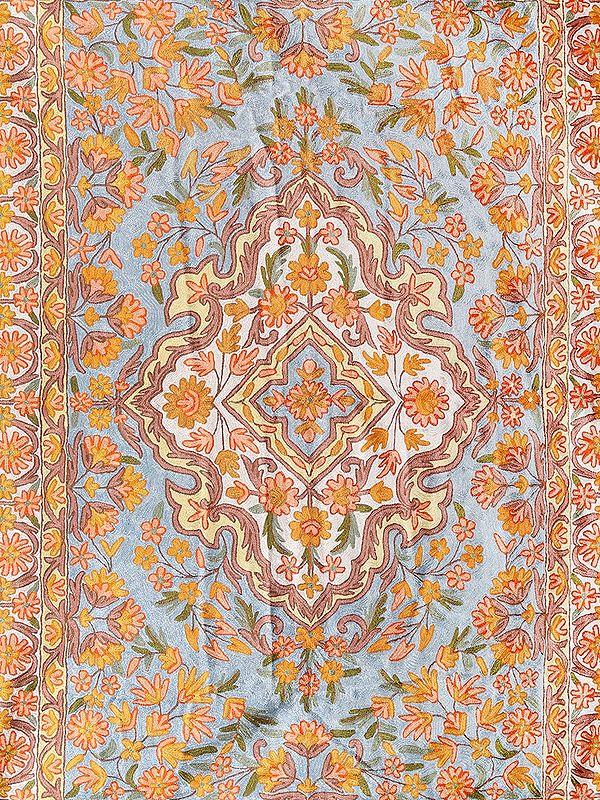 Exotic India Powder-Blue Kashmiri Asana Carpet With Persian Motifs 