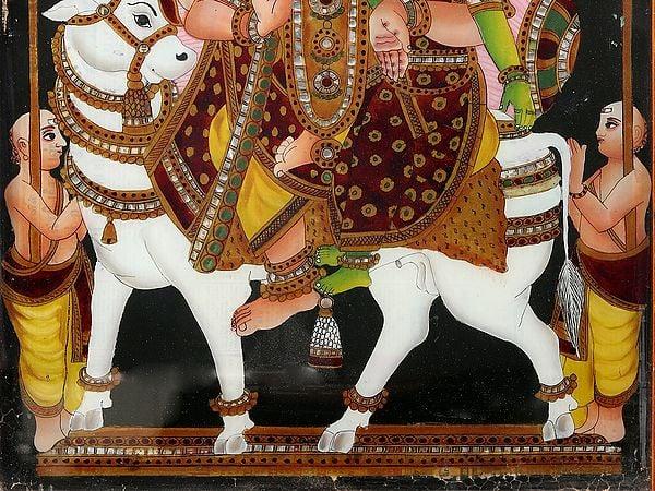 Exotic India Pradosha Moorthy (Shiva Parvati) | Glass Painting With Frame 