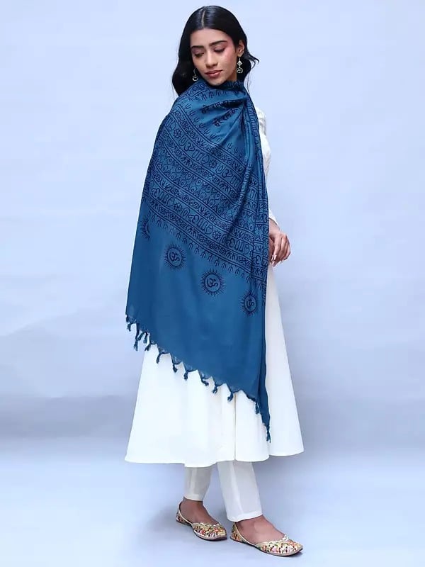Exotic India Prayer Shawl With Printed Hare Ram Hare Krishna Mantra