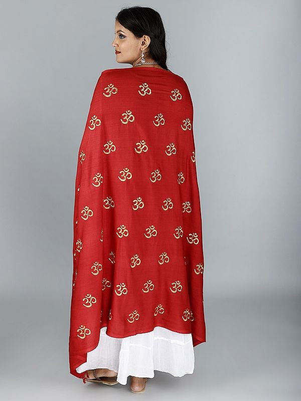 Exotic India Prayer Shawl With Zari Embroidered Om Motif