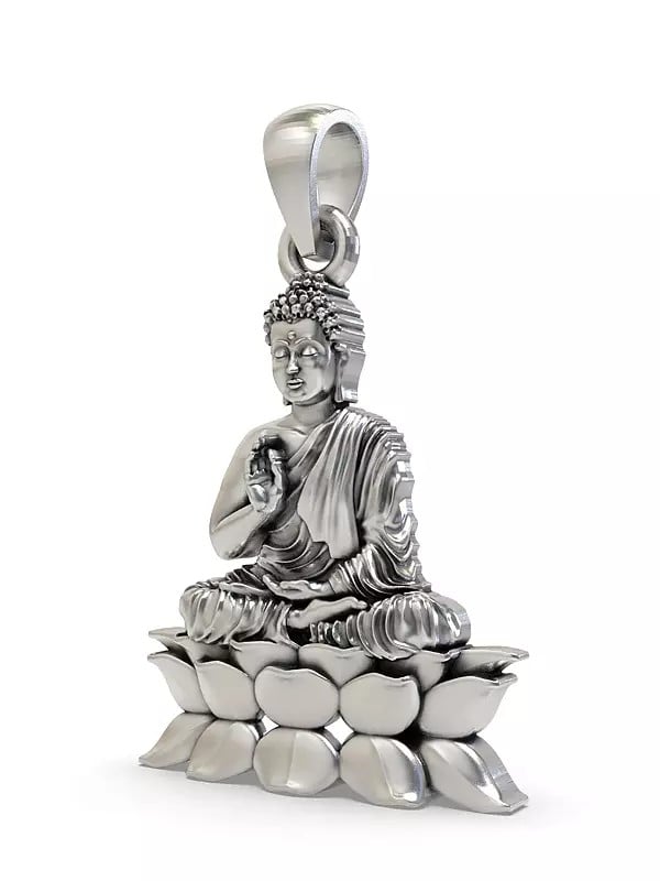 Exotic India Preaching Buddha Sterling Silver Pendant 