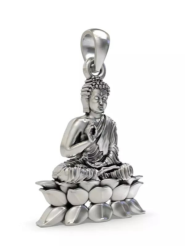 Exotic India Preaching Buddha Sterling Silver Pendant 