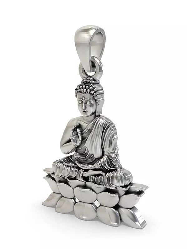 Exotic India Preaching Buddha Sterling Silver Pendant 