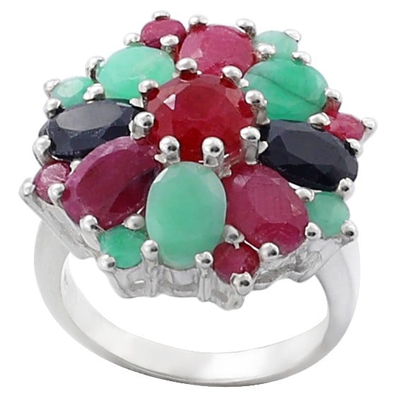 exotic india Precious Ruby Emerald and Sapphire Gemstone Ring Made in Sterling Silver 