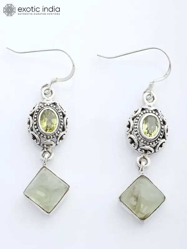 Exotic India Prehnite Hook Earrings With Faceted Peridot