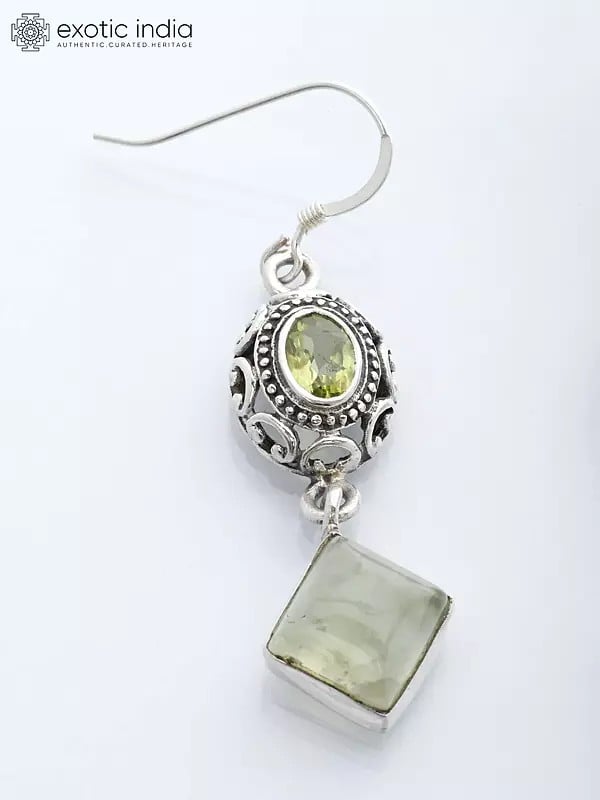 Exotic India Prehnite Hook Earrings With Faceted Peridot