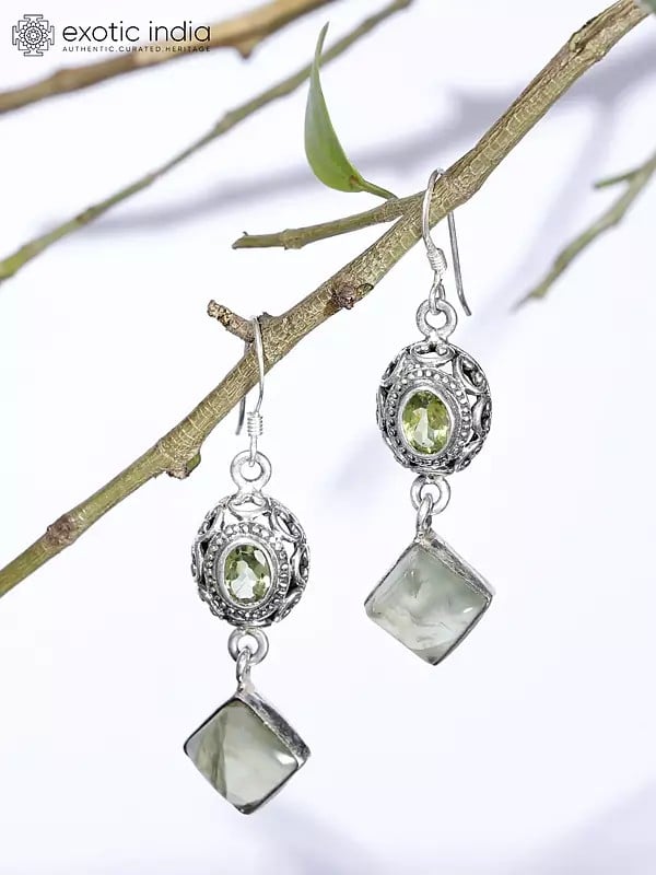 Exotic India Prehnite Hook Earrings With Faceted Peridot