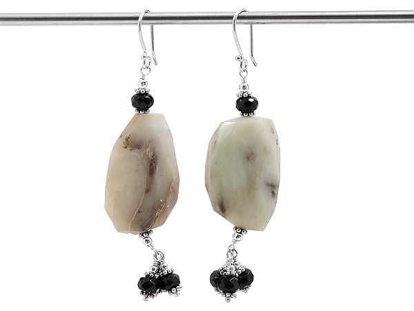Exotic India Prehnite Stone Earring With Faceted Black Onyx