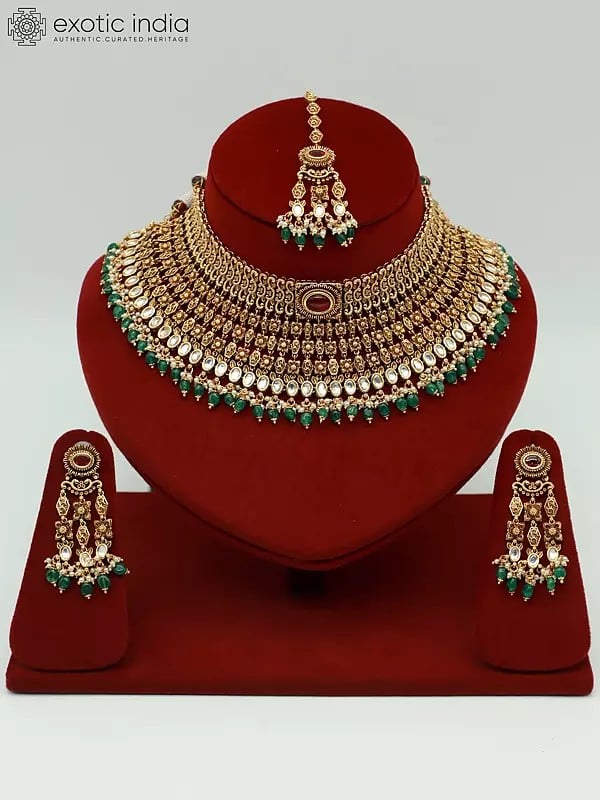 exotic india Premium Matte Heavy Necklace Set With Beautiful Earrings