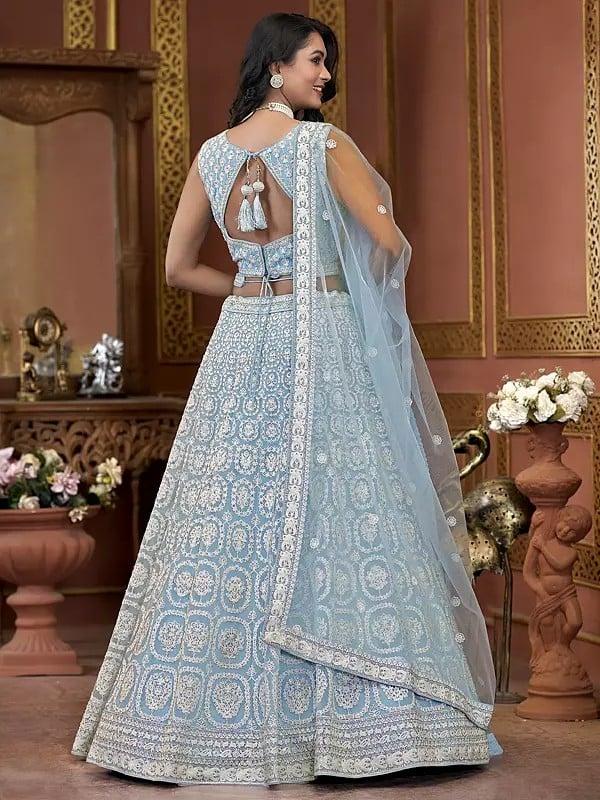 Exotic India Premium Net All Over Heavy Zarkan Work Designer Party Wear Lehenga Choli With Attractive Dupatta 