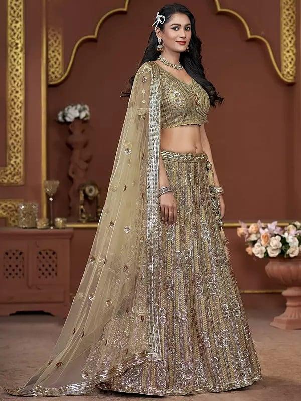 Exotic India Premium Net Heavy Sequins And Zarkan Work Fancy Wedding Wear Lehenga Choli With Dupatta 