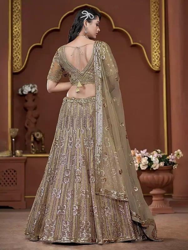 Exotic India Premium Net Heavy Sequins And Zarkan Work Fancy Wedding Wear Lehenga Choli With Dupatta 