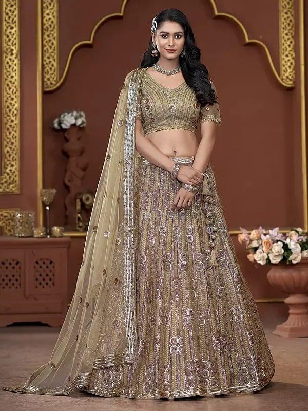 exotic india Premium Net Heavy Sequins And Zarkan Work Fancy Wedding Wear Lehenga Choli With Dupatta 