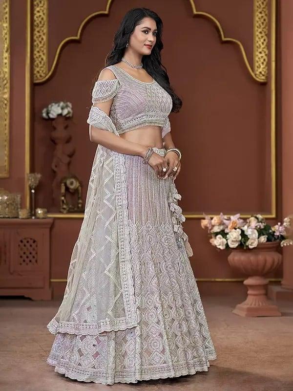 Exotic India Premium Net Sequins And Zarkan Work Fancy Wedding Wear Lehenga Choli With Matching Dupatta 