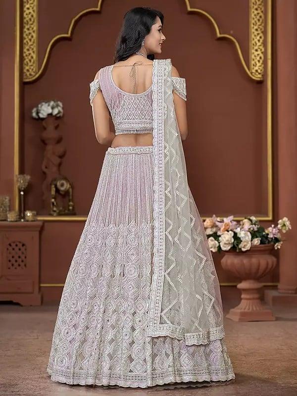Exotic India Premium Net Sequins And Zarkan Work Fancy Wedding Wear Lehenga Choli With Matching Dupatta 