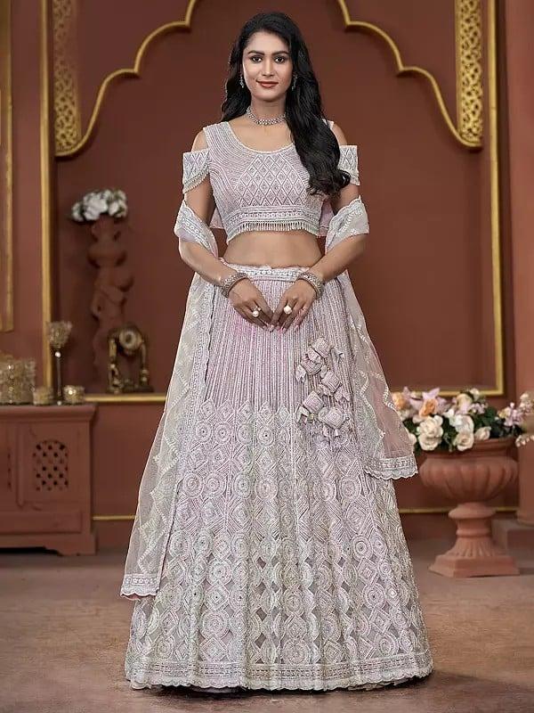 exotic india Premium Net Sequins And Zarkan Work Fancy Wedding Wear Lehenga Choli With Matching Dupatta 