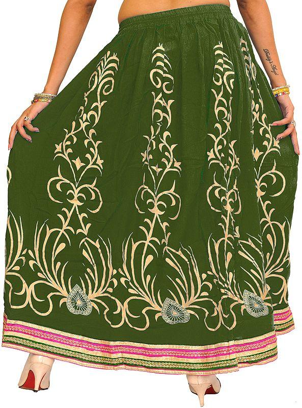 Exotic India Printed Long Skirt With Embellished Patch Border 