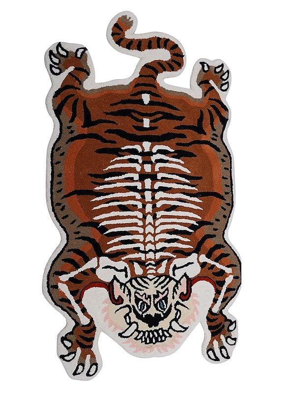 exotic india Pumpkin-Spice Tibetan Tiger Wool Yogic Asana Mat from Mirzapur 