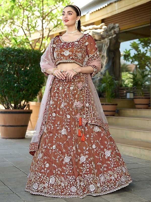 Exotic India Pure Cosmos Tissue Zarkan And Sequins Work Stunning Wedding Wear Lehenga Choli 