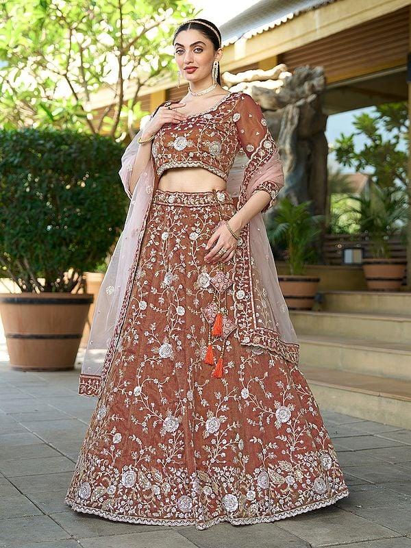 Exotic India Pure Cosmos Tissue Zarkan And Sequins Work Stunning Wedding Wear Lehenga Choli 
