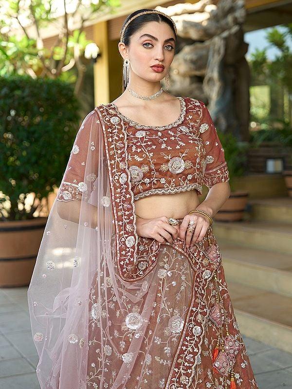 Exotic India Pure Cosmos Tissue Zarkan And Sequins Work Stunning Wedding Wear Lehenga Choli 