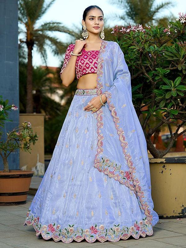 Exotic India Pure Cosmos Viscose Gota Patti And Embroidery Sequins Work Lehenga Choli With Dupatta