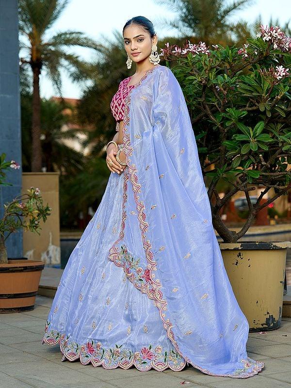 Exotic India Pure Cosmos Viscose Gota Patti And Embroidery Sequins Work Lehenga Choli With Dupatta