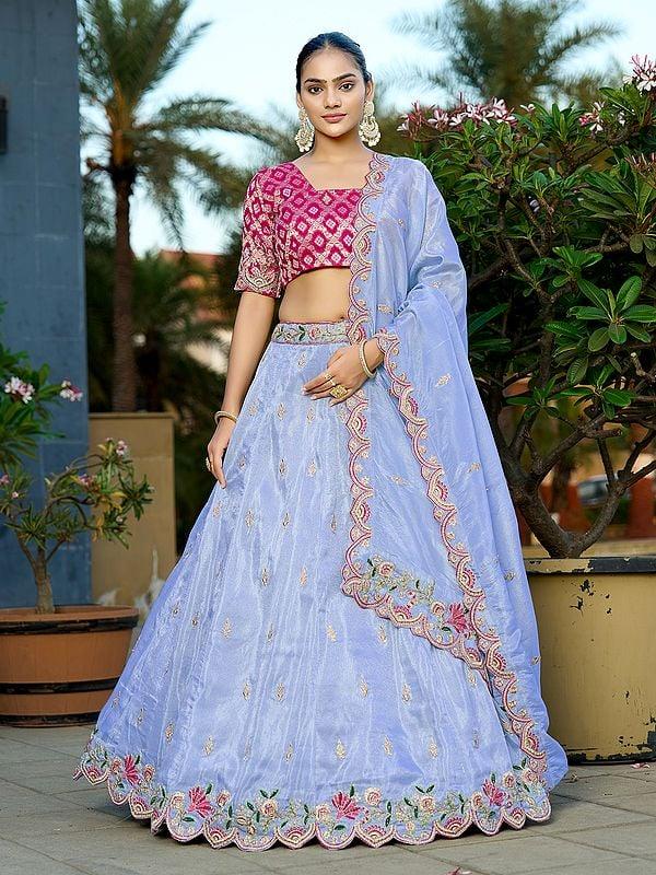 exotic india Pure Cosmos Viscose Gota Patti And Embroidery Sequins Work Lehenga Choli With Dupatta 