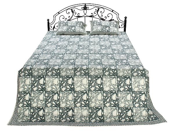 exotic india Pure Cotton Block Print Bedsheet with Pillow Covers from Jaipur 