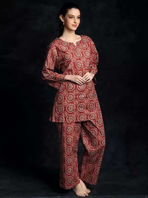 Exotic India Pure Cotton Co-Ord Set With Chakra Pattern Print 
