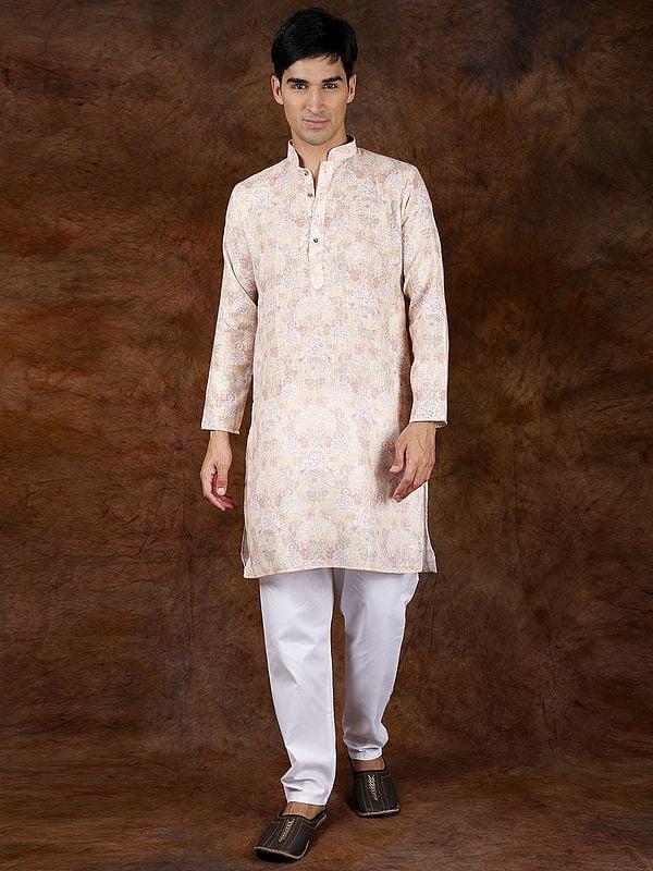 exotic india Pure Cotton Floral Printed Casual Kurta Pajama Set 