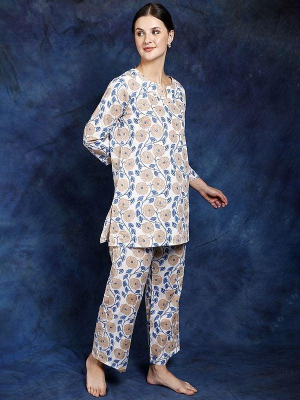 Exotic India Pure Cotton Floral Vines Printed Co-Ord Set For Comfort Wear 
