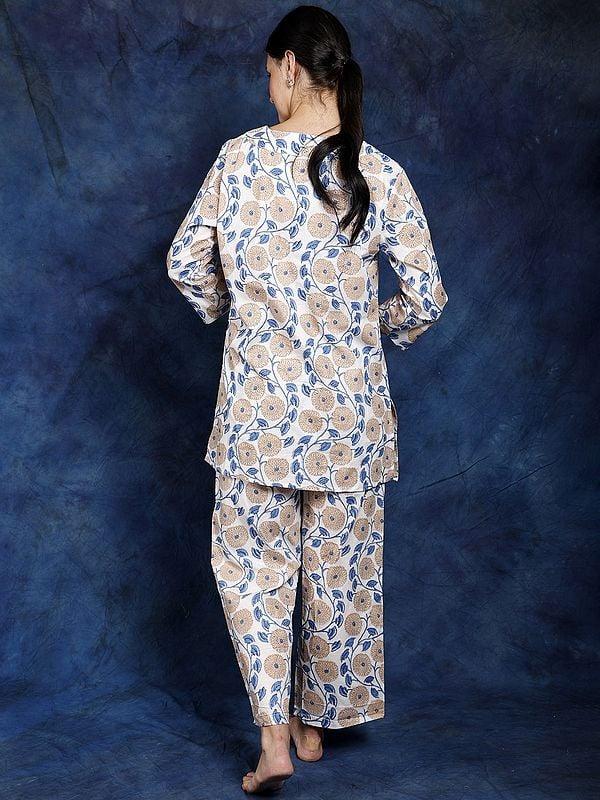 Exotic India Pure Cotton Floral Vines Printed Co-Ord Set For Comfort Wear 