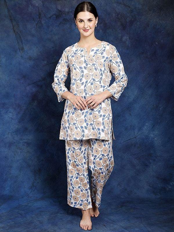 exotic india Pure Cotton Floral Vines Printed Co-Ord Set for Comfort Wear