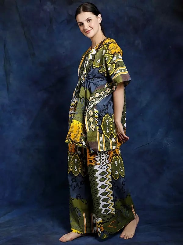 Exotic India Pure Cotton Kaftan Style Printed Co-Ord Set