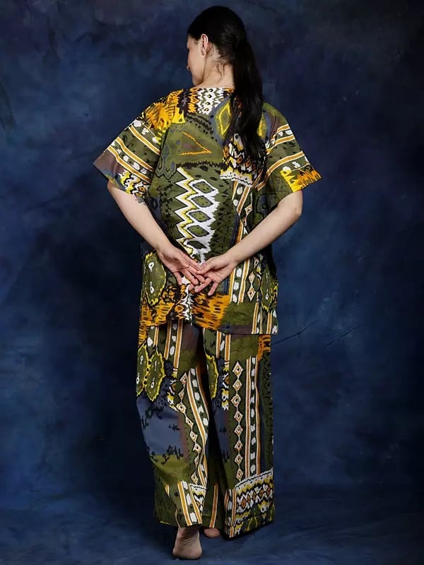 Exotic India Pure Cotton Kaftan Style Printed Co-Ord Set