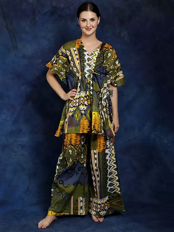 exotic india Pure Cotton Kaftan Style Printed Co-Ord Set