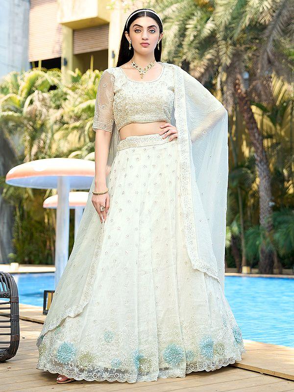 exotic india Pure Organza Zarkan And Sequins Work Elegant Lehenga Choli With Matching Dupatta 
