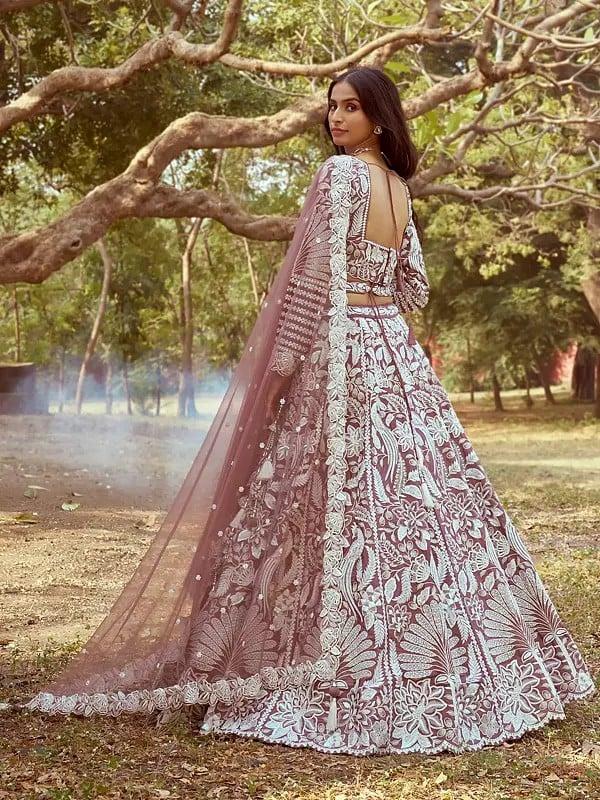 Exotic India Pure Satin Sequins And Embroidery Work Wedding Wear Lehenga Choli With Net Matching Dupatta 