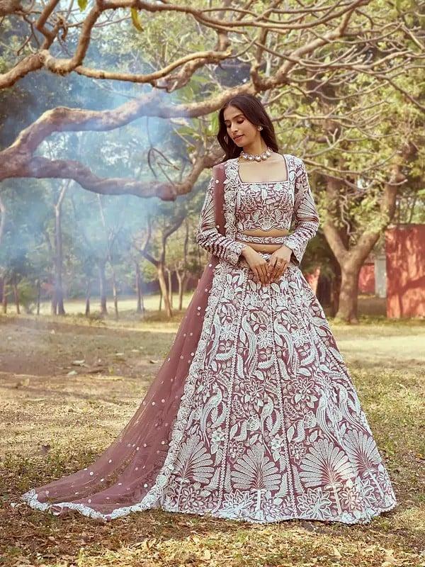 exotic india Pure Satin Sequins And Embroidery Work Wedding Wear Lehenga Choli With Net Matching Dupatta 
