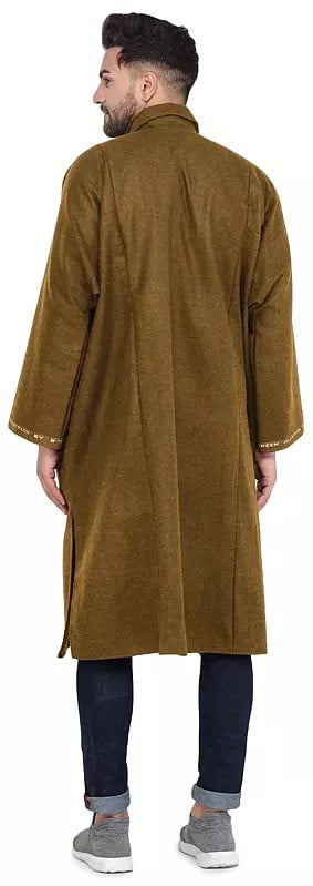 Exotic India Pure Wool Men's Phiran From Kashmir With Front Zipper 