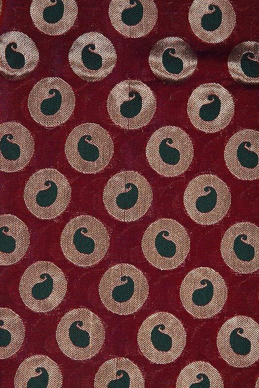 Exotic India Purple Banarasi Katan Georgette Fabric With Paisleys Woven In Circular Bootis 